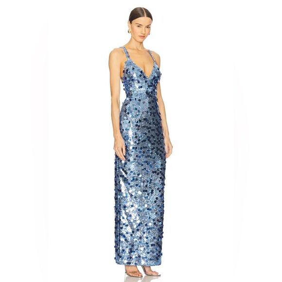 NWOT BRONX AND BANCO Allegra Ocean Blue Sequin Maxi Dress - Picture 2 of 16